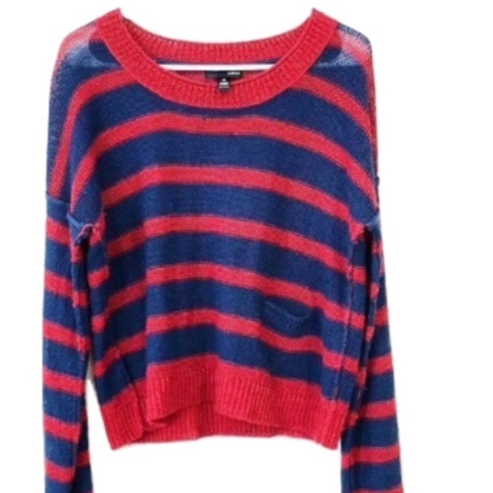 Aqua red & blue striped scoop neck sweater